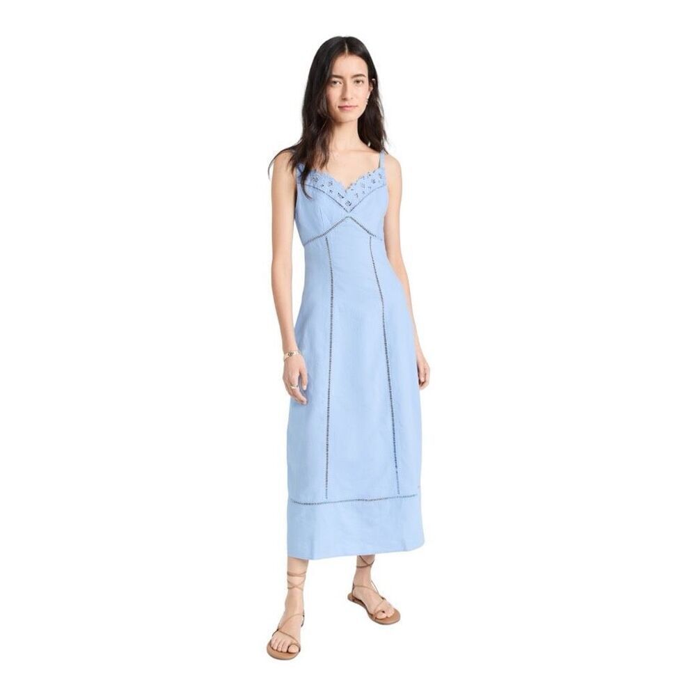 Madewell Sweetheart Midi Dress in powder blue linen blend size 6 NWT